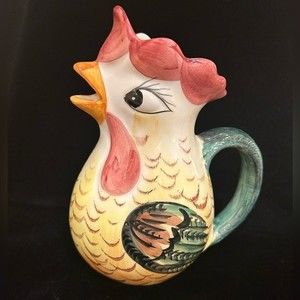 Italian pottery vintage rooster pitcher hand painted and marked on bottom